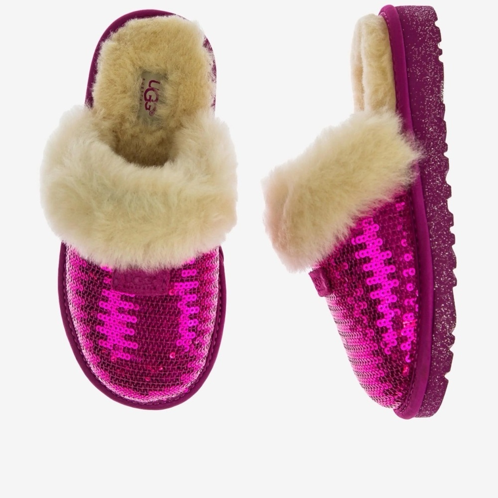 UGG Fuchsia Sequin Slippers with Plush Lining